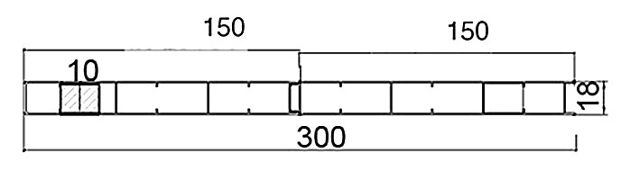 PL-18-300 — Плита 18 мм, ширина 300 мм, сечение: секции и ширина, мм