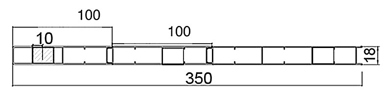 PL-18-350 — Плита 18 мм, ширина 350 мм, сечение: секции и ширина, мм