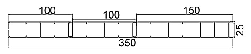 PL-25-350 — Плита 25 мм, ширина 350 мм, сечение: секции и ширина, мм