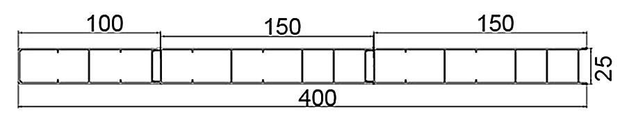 PL-25-400 — Плита 25 мм, ширина 400 мм, сечение: секции и ширина, мм