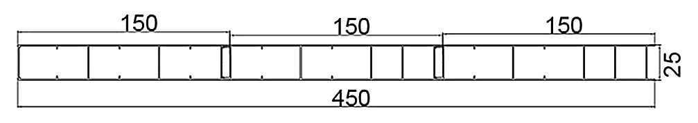PL-25-450 — Плита 25 мм, ширина 450 мм, сечение: секции и ширина, мм