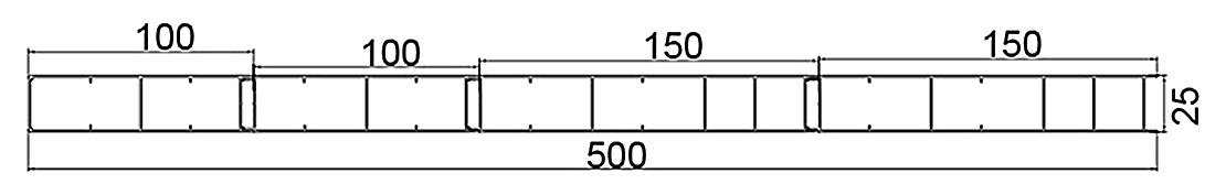 PL-25-500 — Плита 25 мм, ширина 500 мм, сечение: секции и ширина, мм