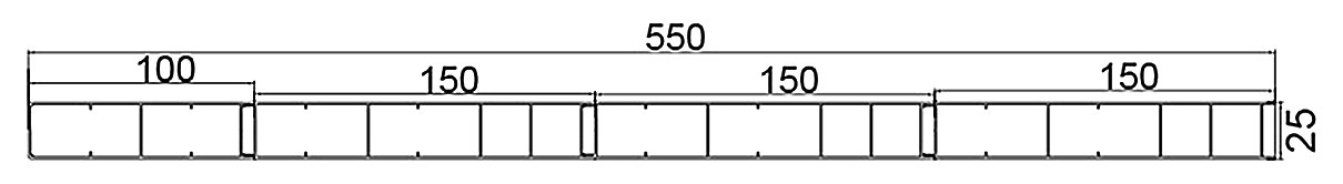 PL-25-550 — Плита 25 мм, ширина 550 мм, сечение: секции и ширина, мм