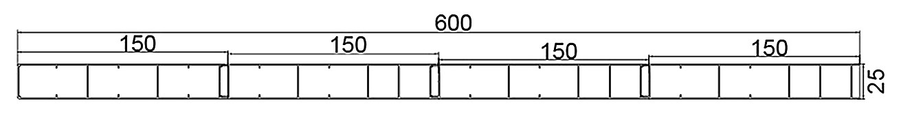 PL-25-600 — Плита 25 мм, ширина 600 мм, сечение: секции и ширина, мм