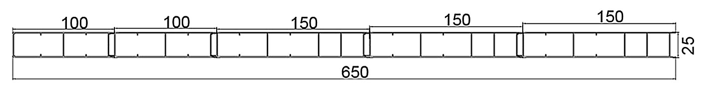 PL-25-650 — Плита 25 мм, ширина 650 мм, сечение: секции и ширина, мм