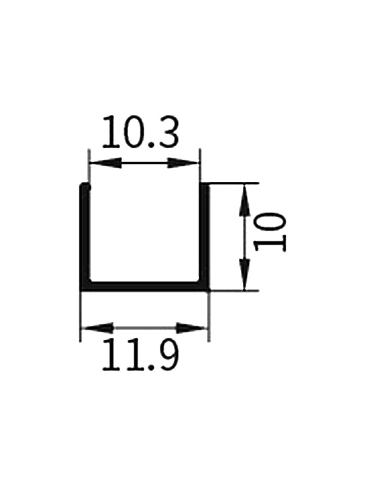 RM-19 — Закрывающая планка для панели 10 мм, сечение, размеры в мм