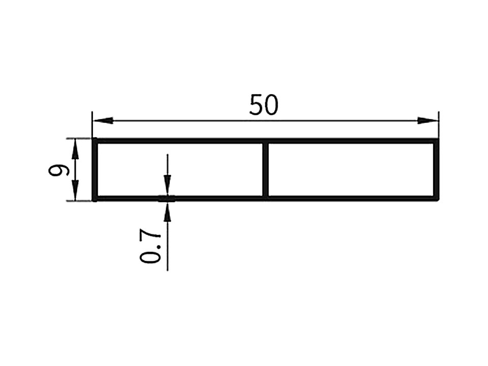 RM-20 — Плоская труба 50 мм, сечение, размеры в мм