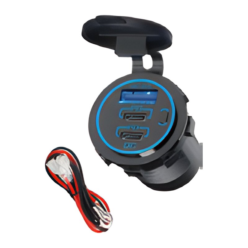 USB-розетка на три порта PD + QC 3.0 с проводами — общий вид