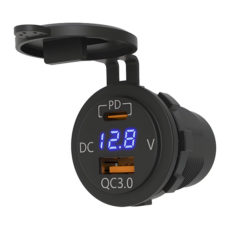 USB-розетка USB-C PD + QC 3.0 с вольтметром — общий вид