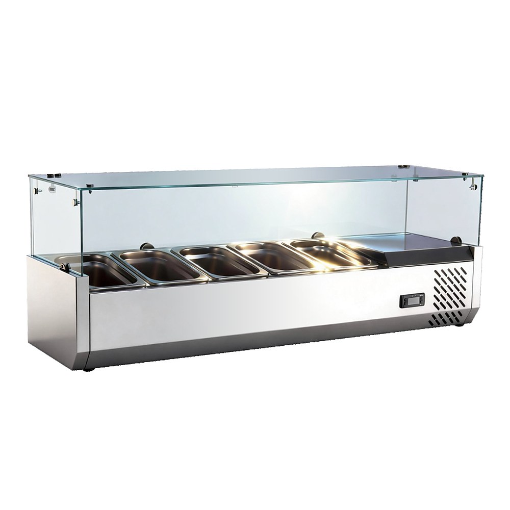 SL-1200L — витрина для салатов и топпингов со стеклянным экраном, 5 × GN 1/4