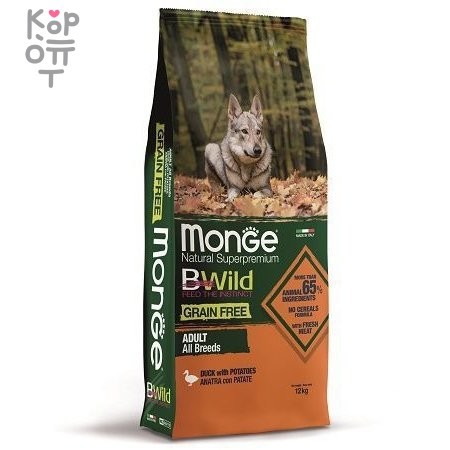 Monge Dog BWild GRAIN FREE беззерновой корм из мяса утки с картофелем для взрослых собак всех пород 12 кг фото 1 &mdash; Корейские товары для всей семьи(КорОпт)