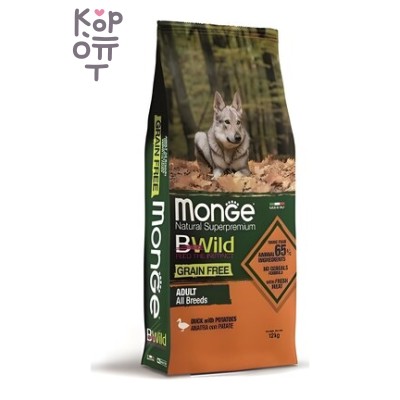 Monge Dog BWild GRAIN FREE - Беззерновой корм из мяса утки с картофелем для взрослых собак всех пород