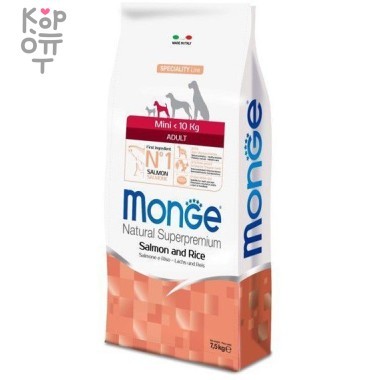 Monge Dog Speciality Mini корм для взрослых собак мелких пород лосось с рисом 7,5 кг — Корейские товары для всей семьи(КорОпт)