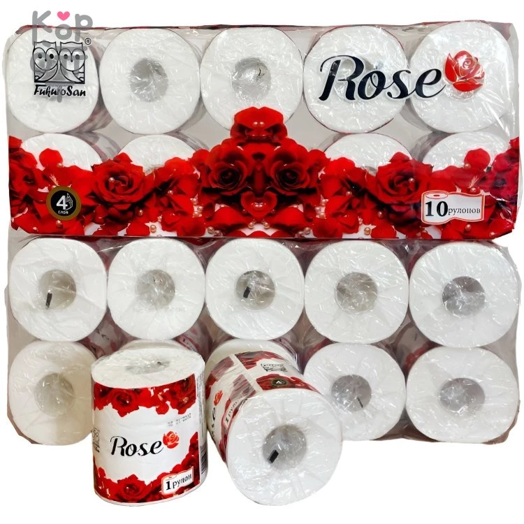 FukuroSan ROSE - Туалетная бумага, втулка, 4-х слойная, с перфорацией, 145 листов. — Корейские товары для всей семьи(КорОпт)