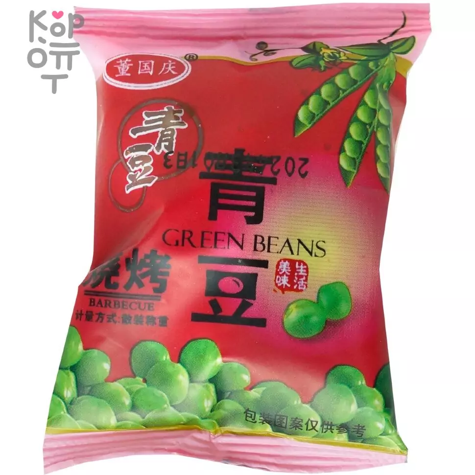 Peas Green Beans Barbecue - Закуски Dong Guoqing, небольшие упаковки сушеного зеленого горошка, вкус Барбекю, 16гр., купить с доставкой на дом фото 1 — Корейские товары для всей семьи(КорОпт)