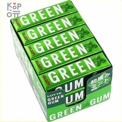 LOTTE Chewing Gum Green Gum - Жевательная резинка ГринГам 32гр., в упаковке 15 пачек, купить с доставкой на дом фото 1 — Корейские товары для всей семьи(КорОпт)
