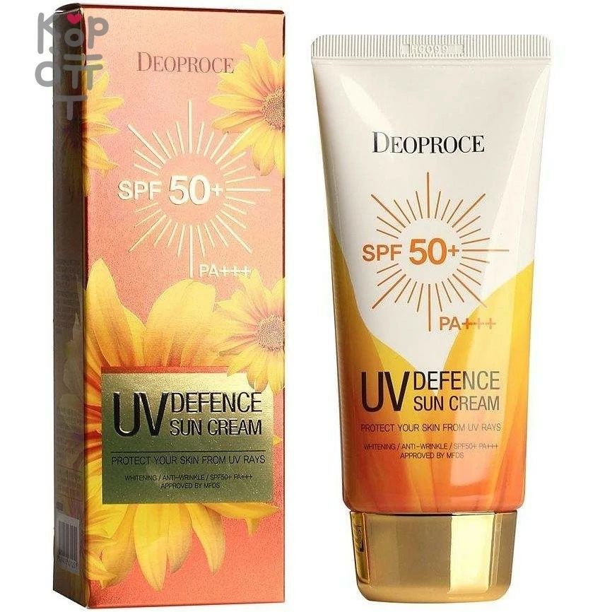 Deoproce UV Defence Sun Cream SPF 50+/PA+++ Cолнцезащитный крем для лица и тела, предназначен для защиты от УФ лучей высокого уровня, 70гр., купить с доставкой на дом фото 1 — Корейские товары для всей семьи(КорОпт)