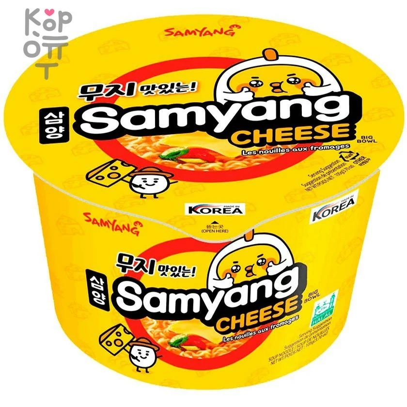 Лапша сублимированная SamYang Hot Chicken Flavor Cheese - со вкусом ветчины и сливочно-сырным бульоном, 105гр., купить с доставкой на дом фото 1 — Корейские товары для всей семьи(КорОпт)