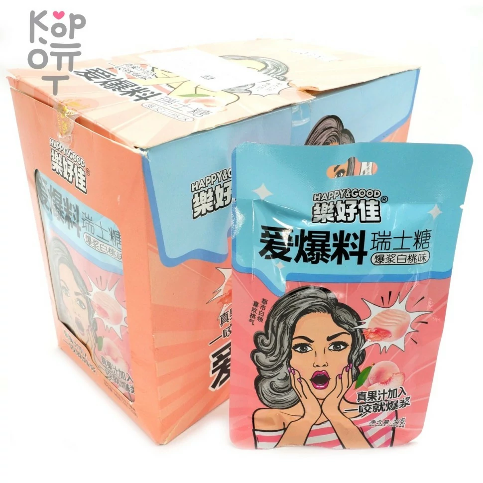 Кислая карамель Happy & Good Sour Acid Candy - Сэндвич с начинкой и взрывным вкусом Персика, купить с доставкой на дом фото 1 — Корейские товары для всей семьи(КорОпт)