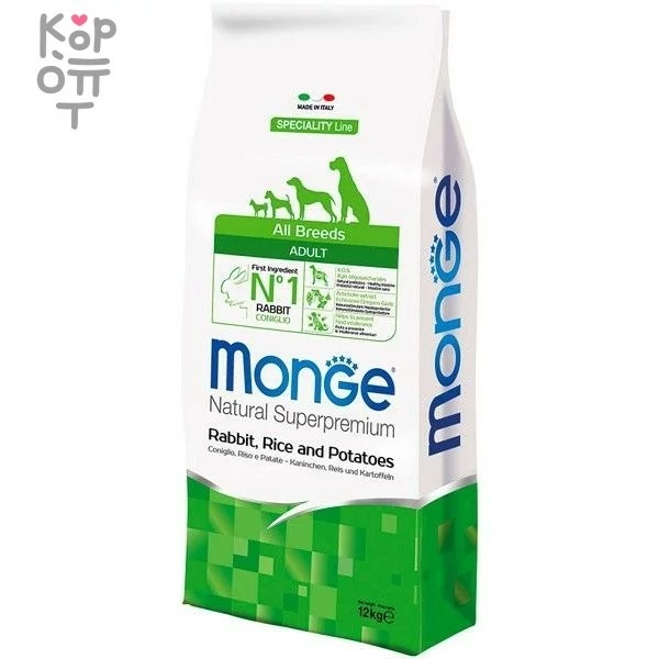 Monge Dog Monoprotein корм для собак всех пород кролик с рисом и картофелем 12 кг, купить с доставкой на дом фото 1 — Корейские товары для всей семьи(КорОпт)