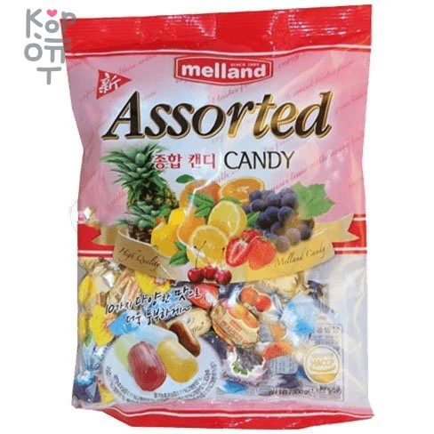Melland Assorted Candy - Карамель с насыщенным фруктовым вкусом 300гр., купить с доставкой на дом фото 1 — Корейские товары для всей семьи(КорОпт)