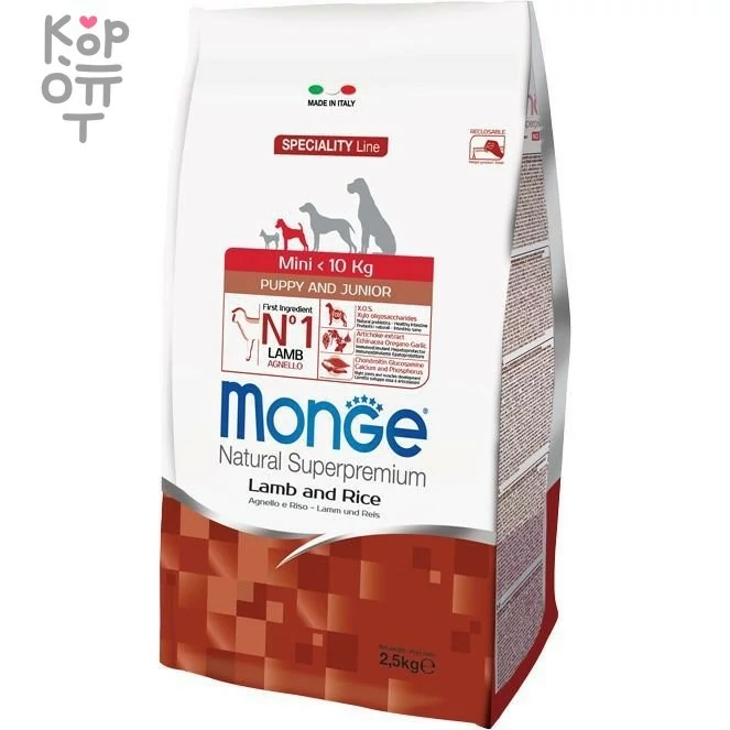 Monge Dog Speciality Mini корм для щенков мелких пород с ягненком и рисом 2,5 кг, купить с доставкой на дом фото 1 — Корейские товары для всей семьи(КорОпт)