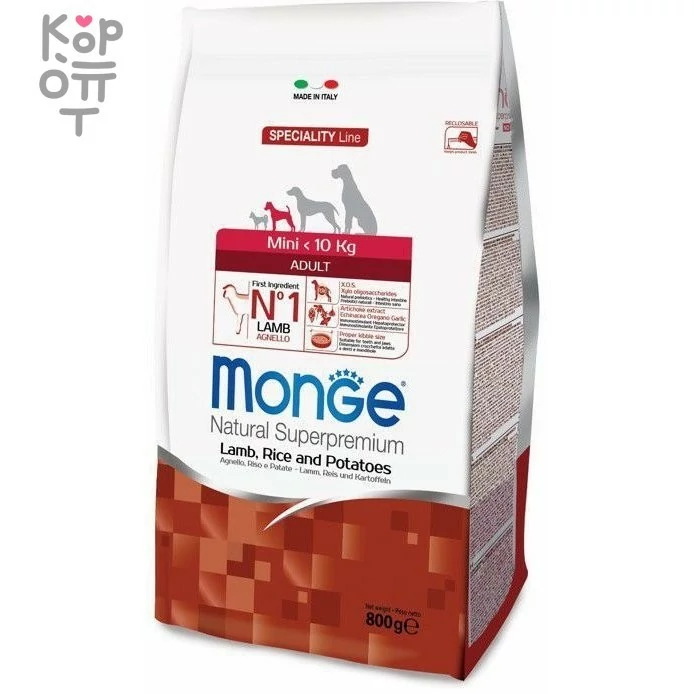 Monge Dog Speciality Mini корм для взрослых собак мелких пород ягненок с рисом и картофелем 800г, купить с доставкой на дом фото 1 — Корейские товары для всей семьи(КорОпт)