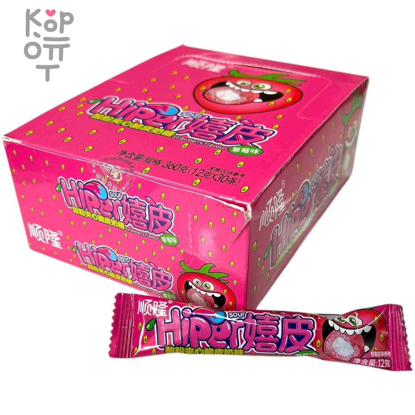 Кислая леденцовая карамель Hiper Sour Candy - Жутко кислые конфеты со вкусом Клубники, купить с доставкой на дом фото 1 &mdash; Корейские товары для всей семьи(КорОпт)