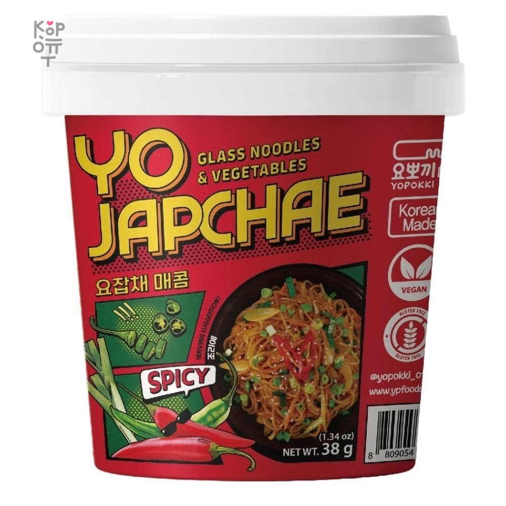 Yopokki Yojapchae Spicy — Лапша из кукурузного крахмала, острый вкус, 38 г