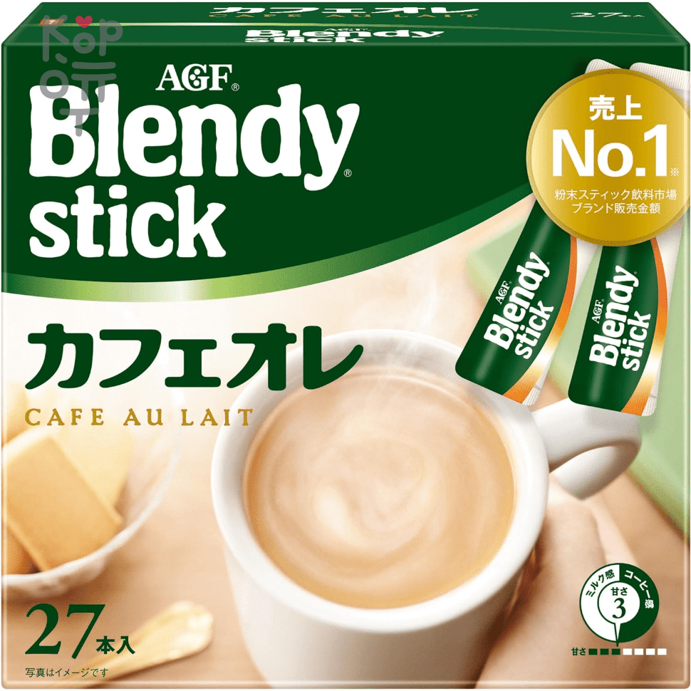 AGF Blendy Au Lait Blend - Кофе Латте растворимый в стиках. по цене 856  руб. в интернет магазине Корейские товары для всей семьи(КорОпт)