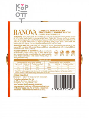 Ranova Полнорационный сухой (сублимированный) корм для кошек консервированный с курицей и уткой, 12 г
