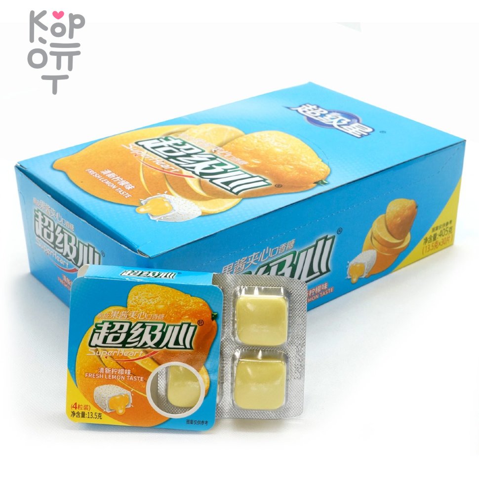 Жевательная резинка Super Heart Crispy Jam Sandwich Gum - с Лимонной начинкой, купить с доставкой на дом фото 1 — Корейские товары для всей семьи(КорОпт)