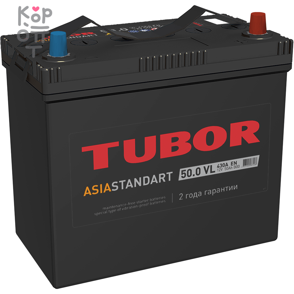 Аккумулятор TUBOR ASIA STANDART 6СТ-50.0 VL B00, 50A, B24 ( L )