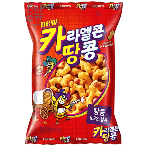 Crown Caramel Corns&Peanuts - Кукурузные палочки в карамельно-арахисовой глазури 72гр., 16шт. в коробке
