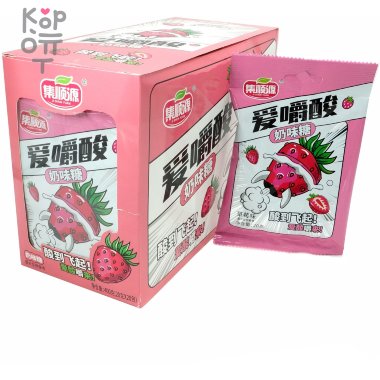 Кислая сэндвич карамель Shun Yuan WO Sour Candy - любимая кислота со вкусом Клубники &mdash; Корейские товары для всей семьи(КорОпт)