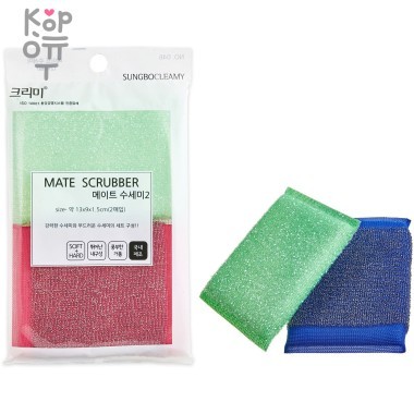 SB CLEAN&amp;CLEAR - Губка для мытья посуды №046 Mate - 13см*9см*1,5см., полиэстер, нержавеющая сталь &mdash; Корейские товары для всей семьи(КорОпт)