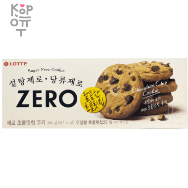 LOTTE ZERO Chocolate Chip Cookie - Печенье с начинкой из шоколадной стружки и насыщенным вкусом какао, без сахара 84гр. — Корейские товары для всей семьи(КорОпт)