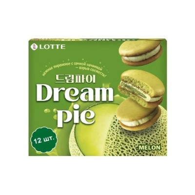 Lotte — Dream Pie Melon — Мучное кондитерское изделие со вкусом дыни, 276 г, 12 шт