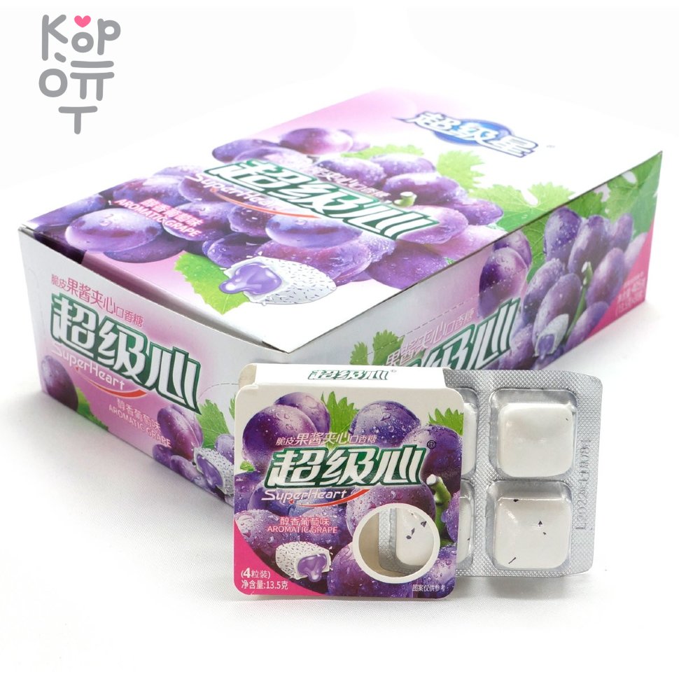 Жевательная резинка Super Heart Crispy Jam Sandwich Gum - с Виноградной начинкой