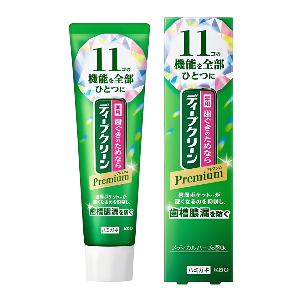 KAO Премиальная мягкая зубная паста "Deep Clean" защищающая от периодонтита и неприятного запаха для чувствительных зубов комплексного действия (лечебные травы) 85 г