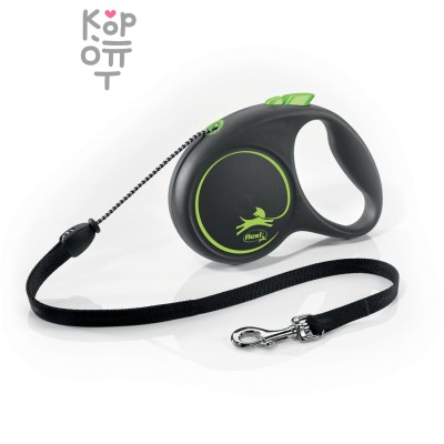flexi рулетка Black Design S (до 15 кг) 5 м лента черный/зеленый