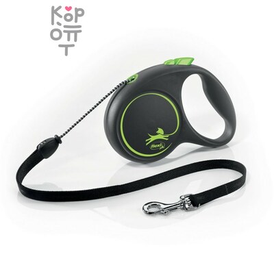 flexi рулетка Black Design S (до 15 кг) 5 м лента черный/зеленый