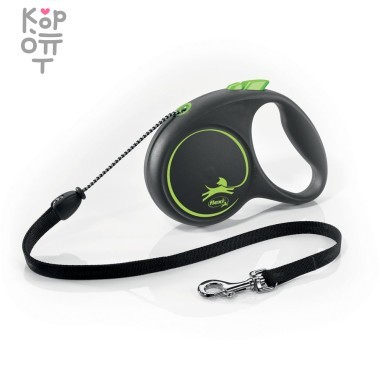 flexi рулетка Black Design S (до 15 кг) 5 м лента черный/зеленый — Корейские товары для всей семьи(КорОпт)