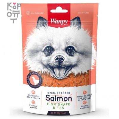 Wanpy Dog лакомые кусочки из нежного лосося в форме рыбок 100 г