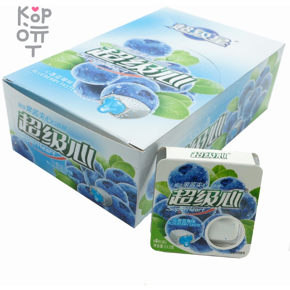 Жевательная резинка Super Heart Crispy Jam Sandwich Gum - с Черничной начинкой, купить с доставкой на дом фото 1 — Корейские товары для всей семьи(КорОпт)