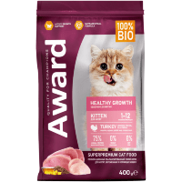 AWARD Healthy growth Сухой корм для котят от 1 месяца, беременных и кормящих кошек с Индейкой и Курицей с добавлением Рыбьего Жира и Семян Льна.