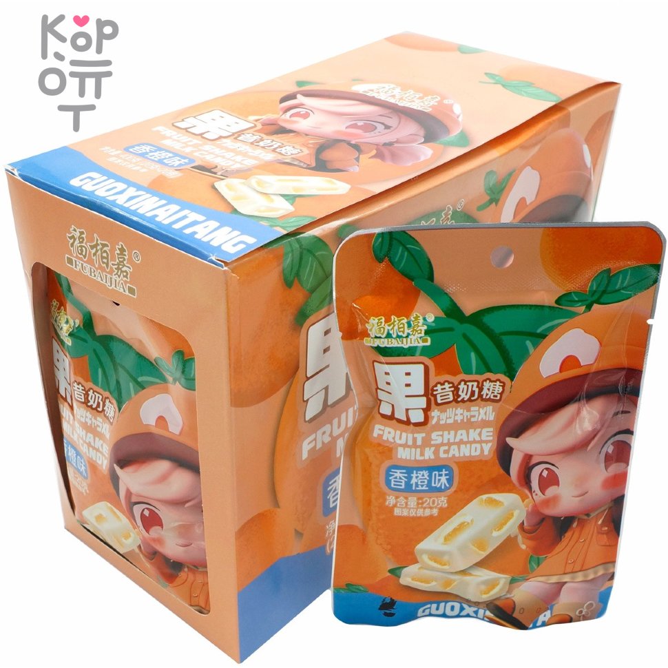 Жевательная конфета Fubaijia Fruit Shake Milk Candy - Молочная нуга с Апельсином, купить с доставкой на дом фото 1 — Корейские товары для всей семьи(КорОпт)