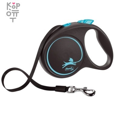 flexi рулетка Black Design L (до 50 кг) 5 м лента черный/синий — Корейские товары для всей семьи(КорОпт)