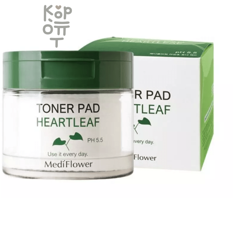 Medi Flower PHA Pad Heartleaf pH5.5 - Увлажняющие тонер пэды для лица с экстрактом Хауттюйнии 180мл./60шт. 