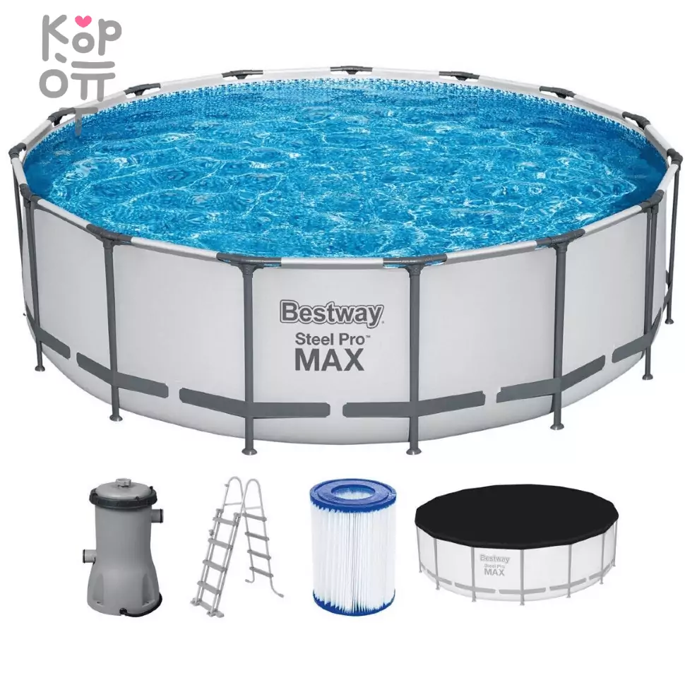 Каркасный бассейн Bestway Steel Pro MAX Frame Pool модель 56438, 457х122см(16015л.), фильтрующий насос, лестница в комплекте, купить с доставкой на дом фото 1 — Корейские товары для всей семьи(КорОпт)